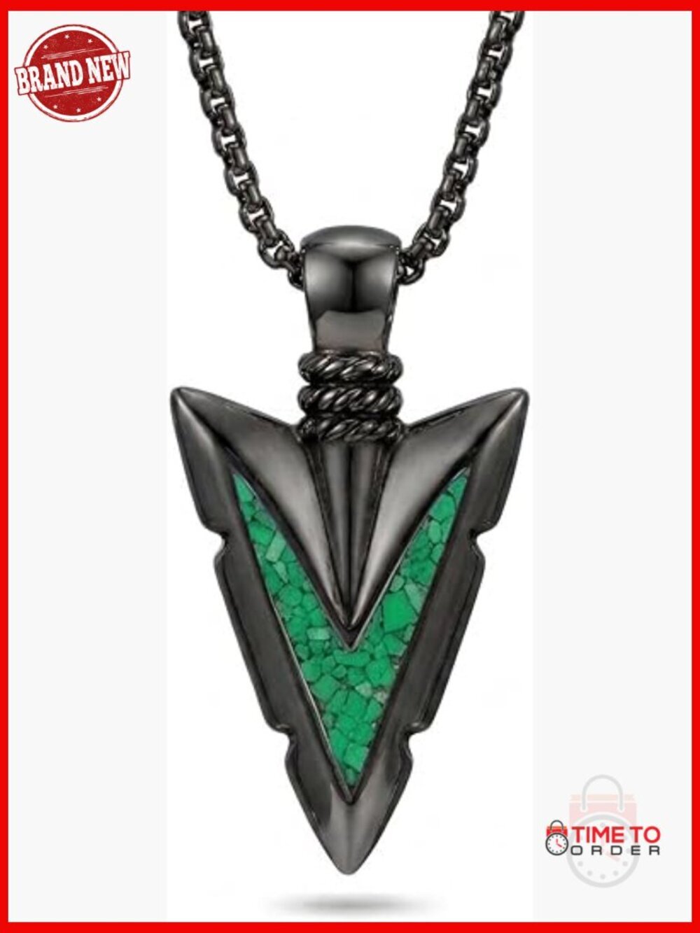 Arrowhead Necklace Crushed Malachite Inlay Courage Protection Arrow